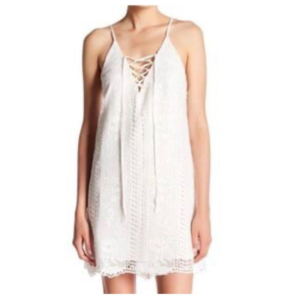 ASTR The Label Romantic Lace Mini Dress Ivory Embroidered Festival Bridal S
